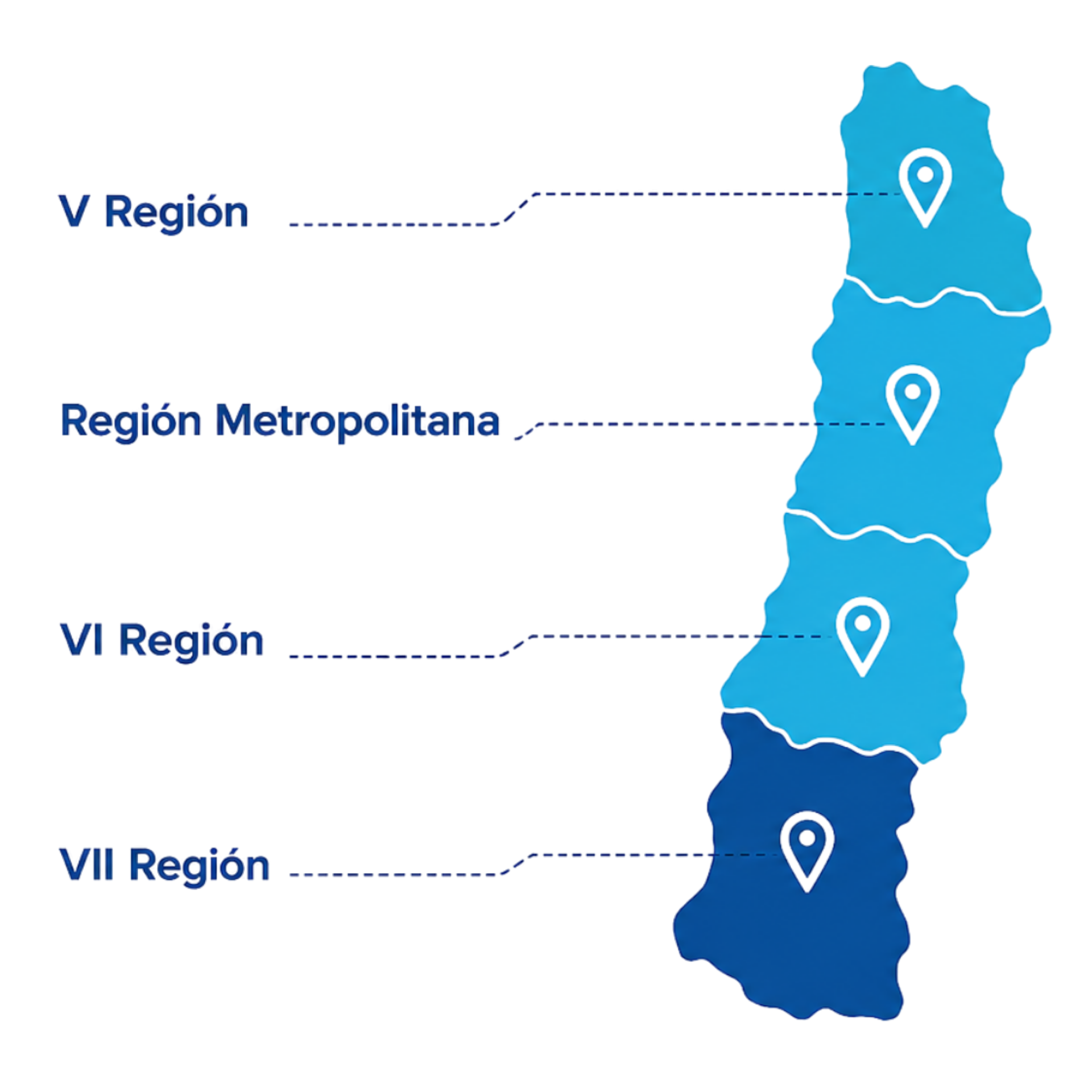 Mapa de cobertura Sudamericana: Región Metropolitana, V, VI y VII Región